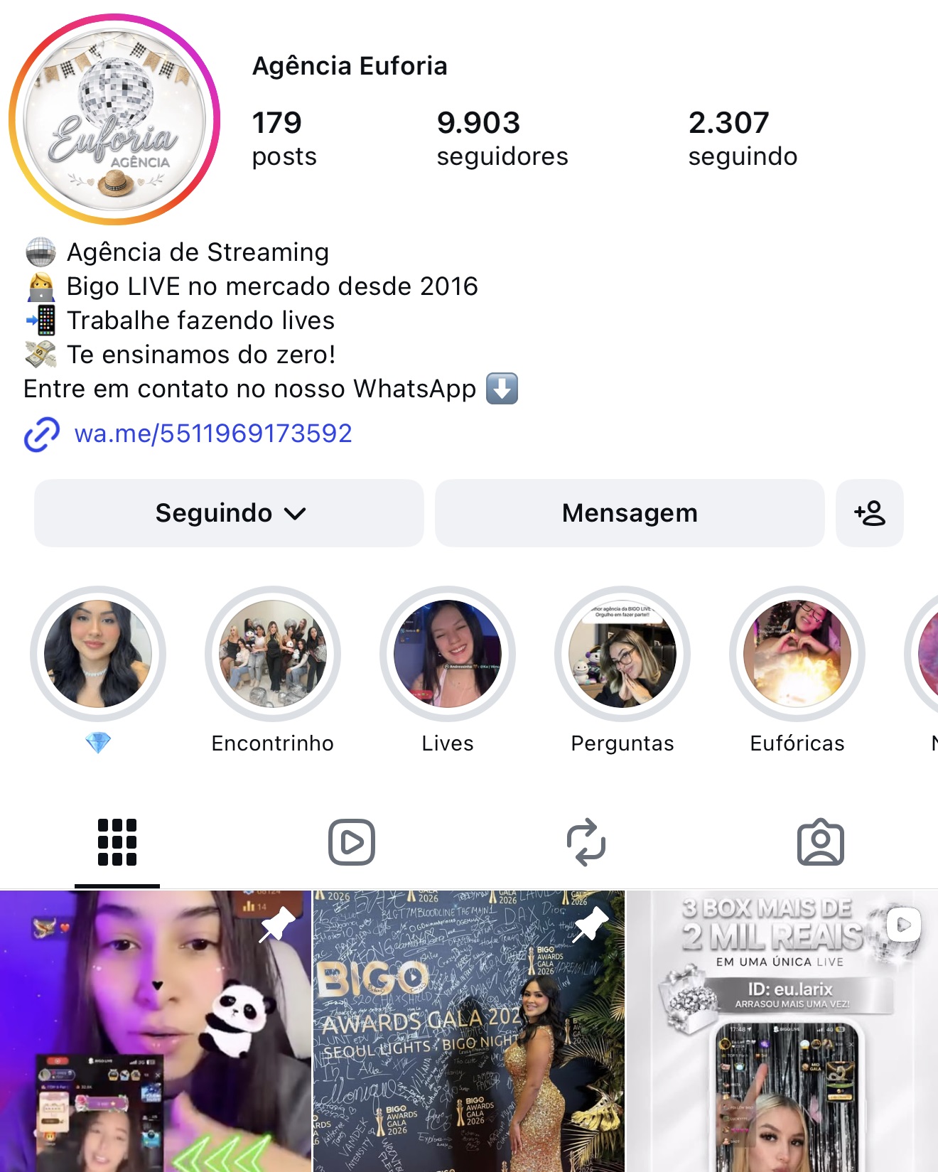 Instagram da Agency Euforia